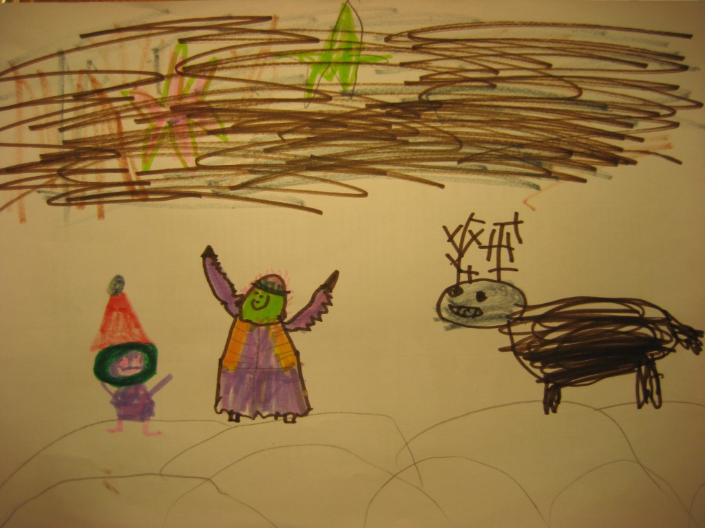 Päkapikk Häärbert Lepi, ingel Pingelingelo ja põhjapõder, autor: Olev-Martin Põder, 5-aastane